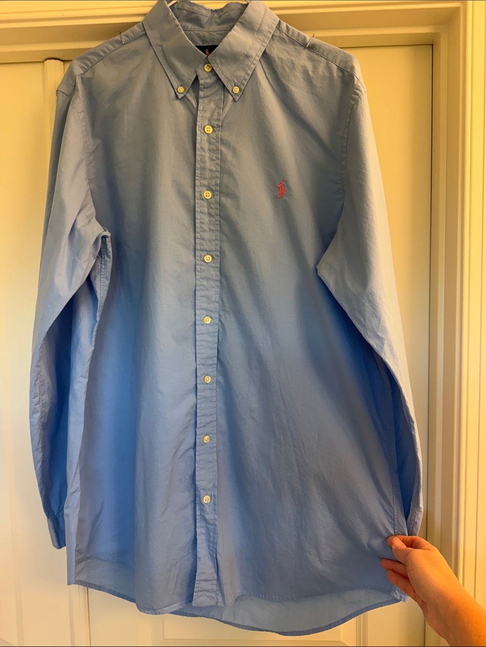 Light Blue Button-Down Men’s Shirt with Embroidered Logo